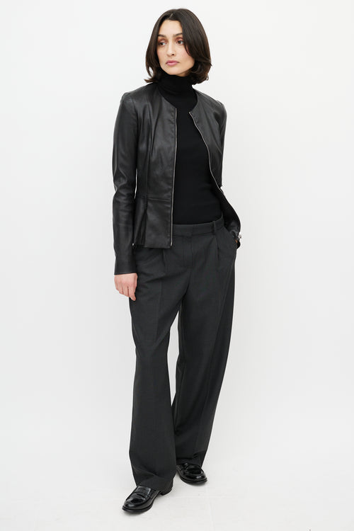 The Row Black Leather Anasta Peplum Jacket