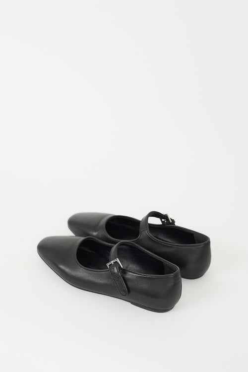 The Row Black Leather Ava Mary Jane Flat