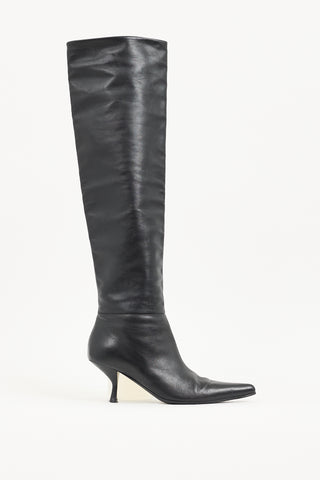 The Row Black Leather Bourgeoise Knee High Boot