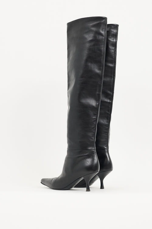 The Row Black Leather Bourgeoise Knee High Boot