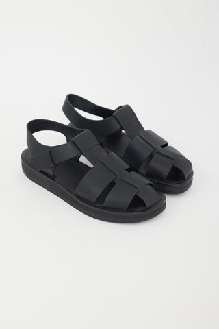 The Row Black Leather Fisherman Sandal