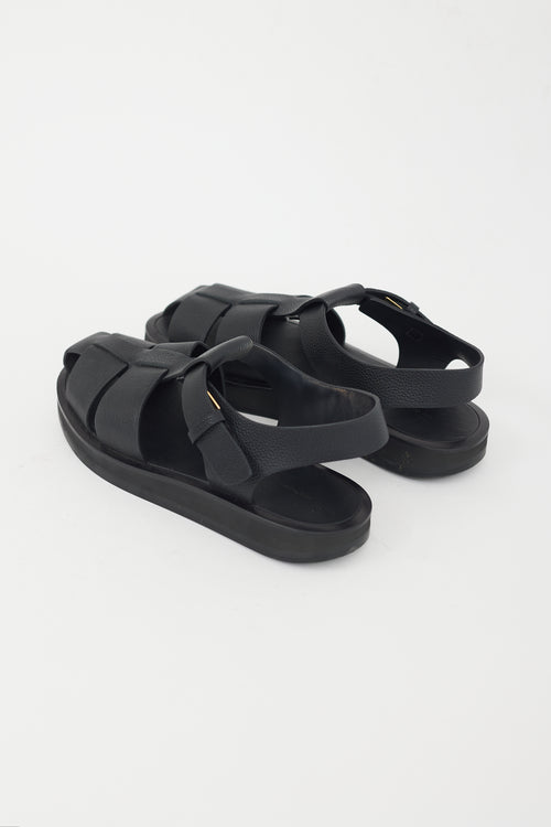 The Row Black Leather Fisherman Sandal