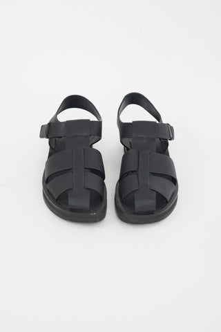 The Row Black Leather Fisherman Sandal