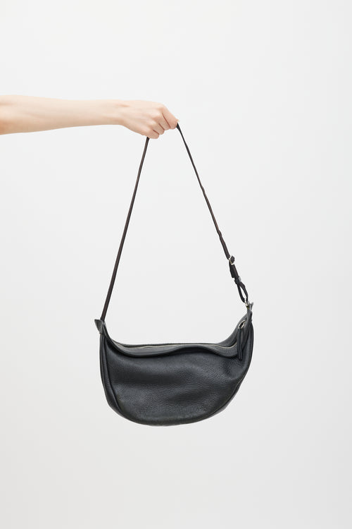 The Row Black Leather Large Slouchy Banana Crossbody Bag