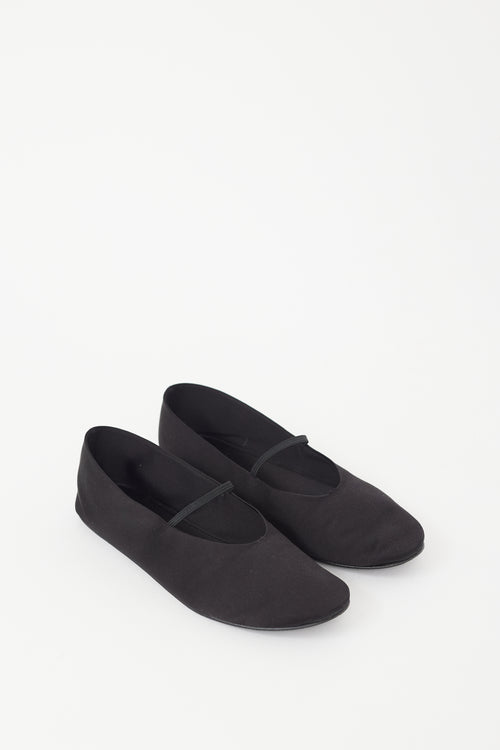 The Row Black Satin Elastic Ballet Flat