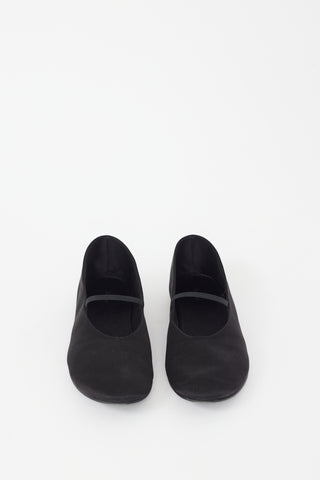 The Row Black Satin Elastic Ballet Flat