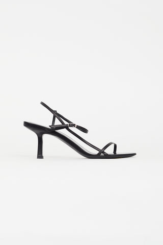 The Row Black Leather Bare Heeled Sandal