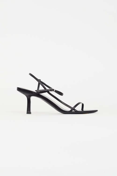 The Row Black Leather Bare Heeled Sandal