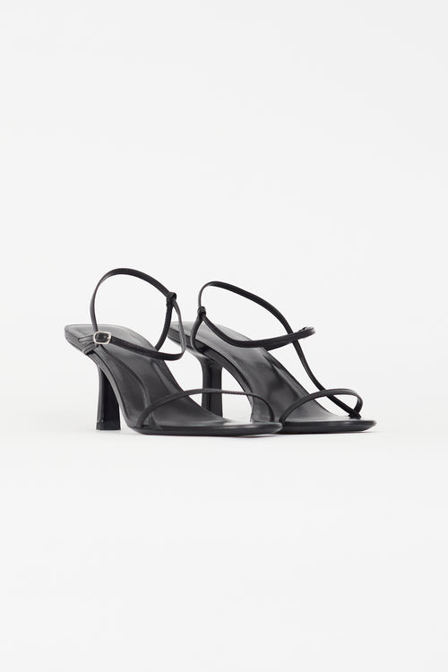 The Row Black Leather Bare Heeled Sandal