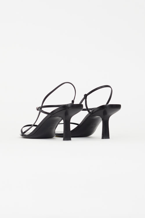 The Row Black Leather Bare Heeled Sandal