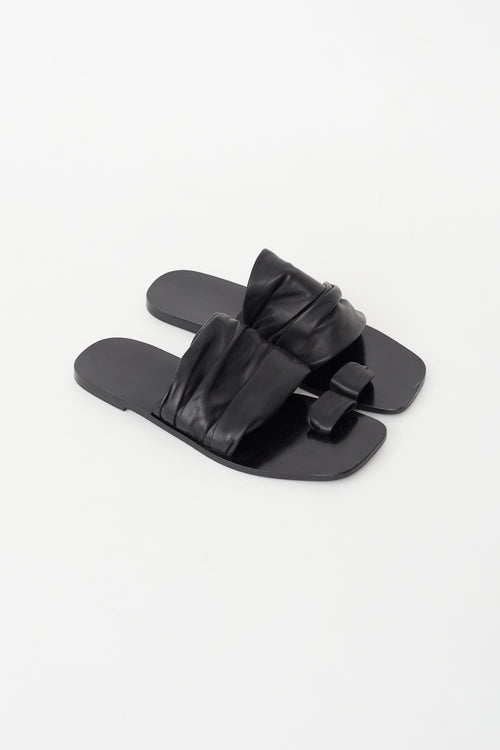 The Row Black Leather Drape Sandal