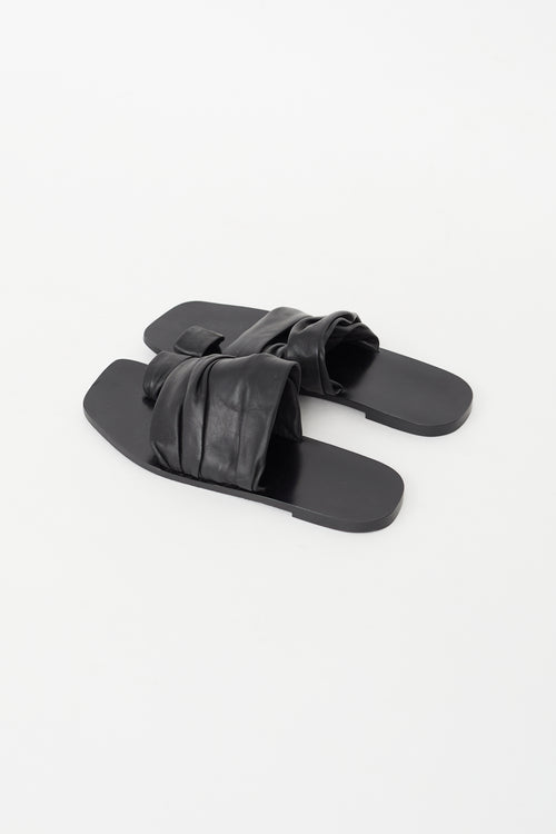 The Row Black Leather Drape Sandal