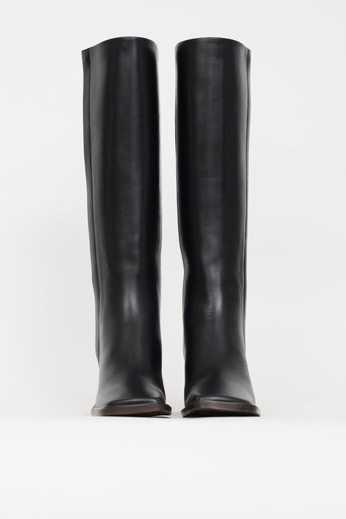 The Row Black Leather Patch Knee High Boot