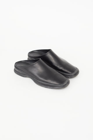 The Row Black Leather Square Toe Mule