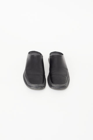 The Row Black Leather Square Toe Mule