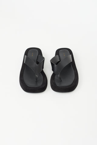 The Row Black Leather 
Suede Ginza Sandal