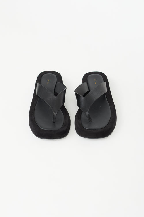 The Row Black Leather 
Suede Ginza Sandal