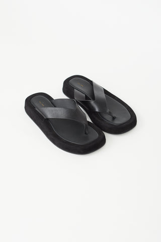 The Row Black Leather 
Suede Ginza Sandal