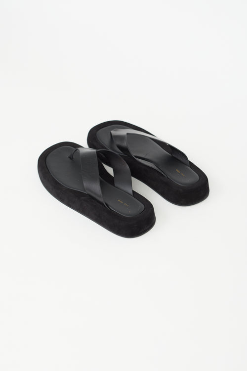 The Row Black Leather 
Suede Ginza Sandal