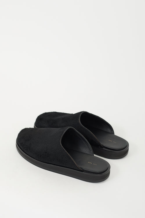 The Row Black Textured Hair 
Leather Mule