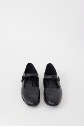 The Row Black Leather Ava Ballet Flat