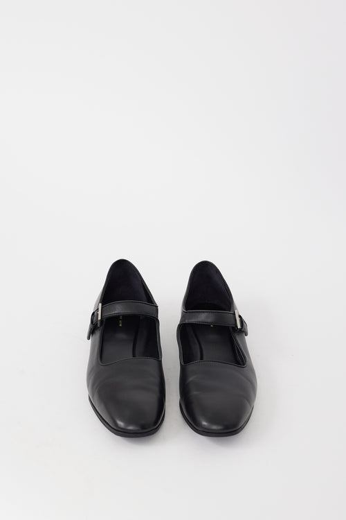 The Row Black Leather Ava Ballet Flat