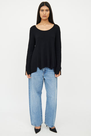 The Row Black Cashmere Knit Scoop Neck Sweater