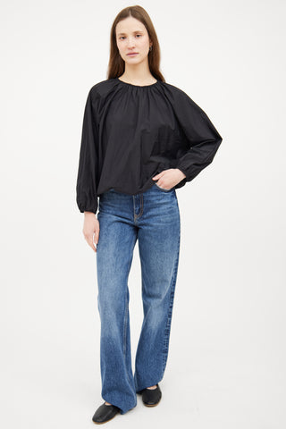 Black Nylon Cinched Long Sleeve Top