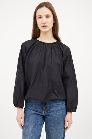 Black Nylon Cinched Long Sleeve Top