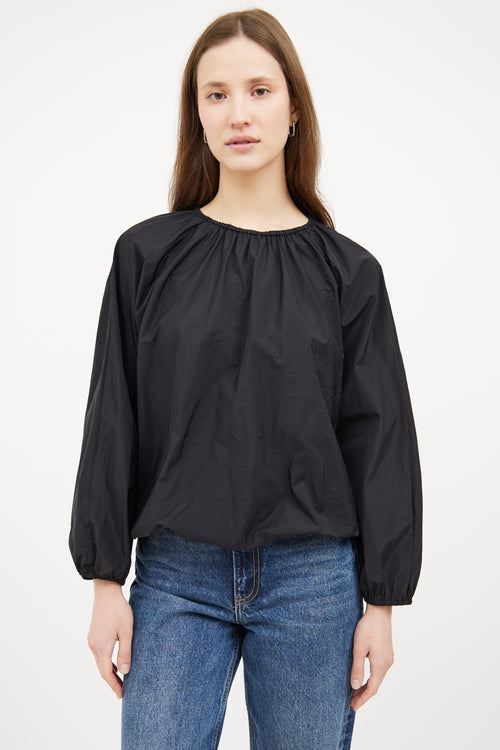 Black Nylon Cinched Long Sleeve Top