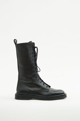 The Row Black Leather Lace Up Combat Boot