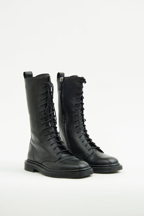 The Row Black Leather Lace Up Combat Boot