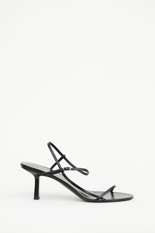 The Row Black Leather Bare Heeled Sandals