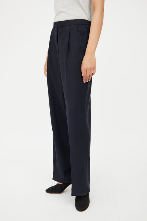 The Row Navy Wool Wide Leg Trouser