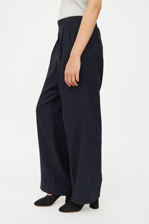 The Row Navy Wool Wide Leg Trouser