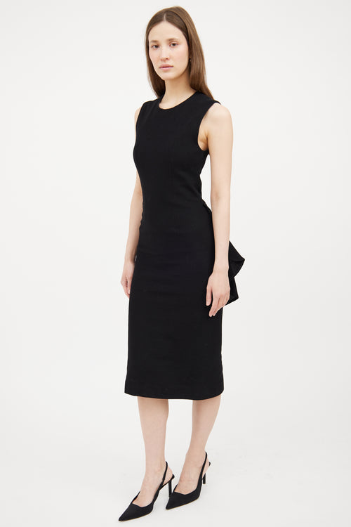 Black Woven Bustle Midi Dress