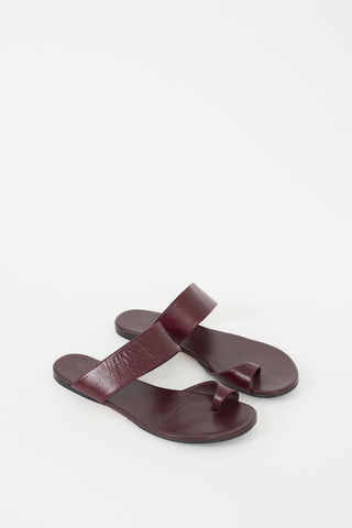 The Row Burgundy Leather Infradito Flat Sandal