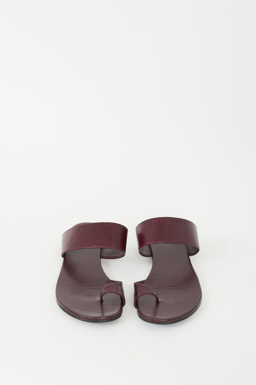 The Row Burgundy Leather Infradito Flat Sandal