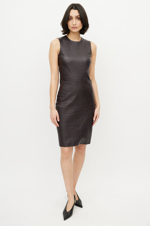 The Row Dark Brown Leather Sleeveless Dress