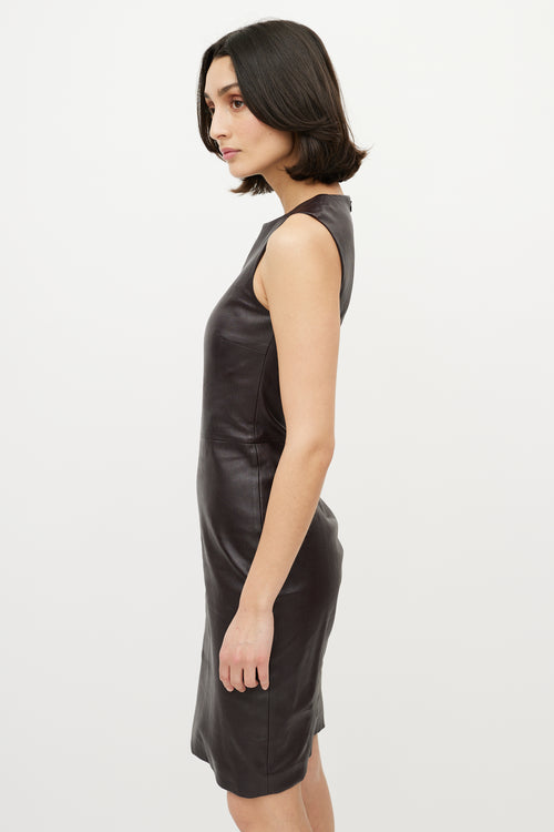 The Row Dark Brown Leather Sleeveless Dress