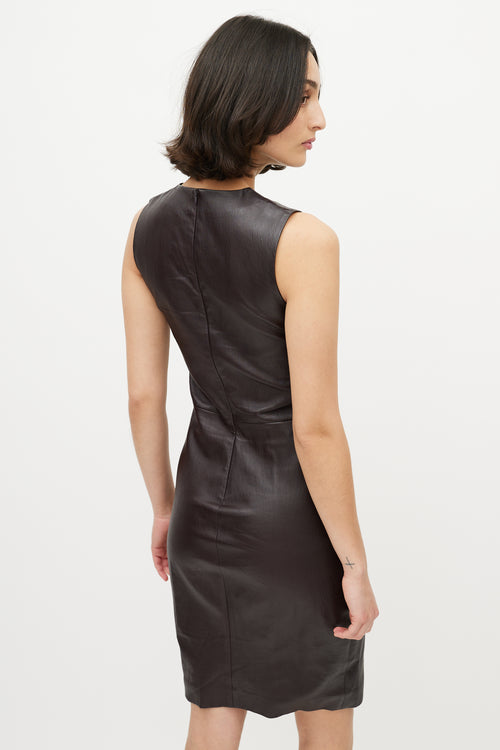 The Row Dark Brown Leather Sleeveless Dress