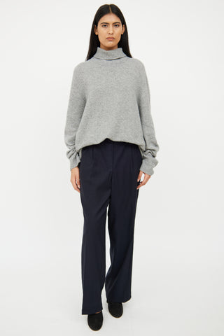 The Row Navy Wool Wide Leg Trouser