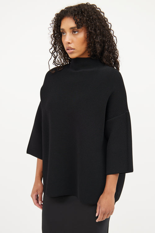 The Row Black Knit Pleated Mockneck  Top