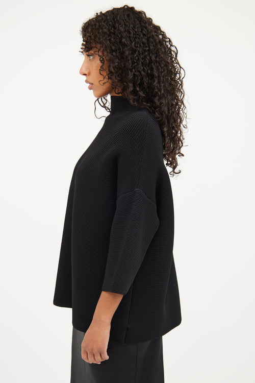 The Row Black Knit Pleated Mockneck  Top