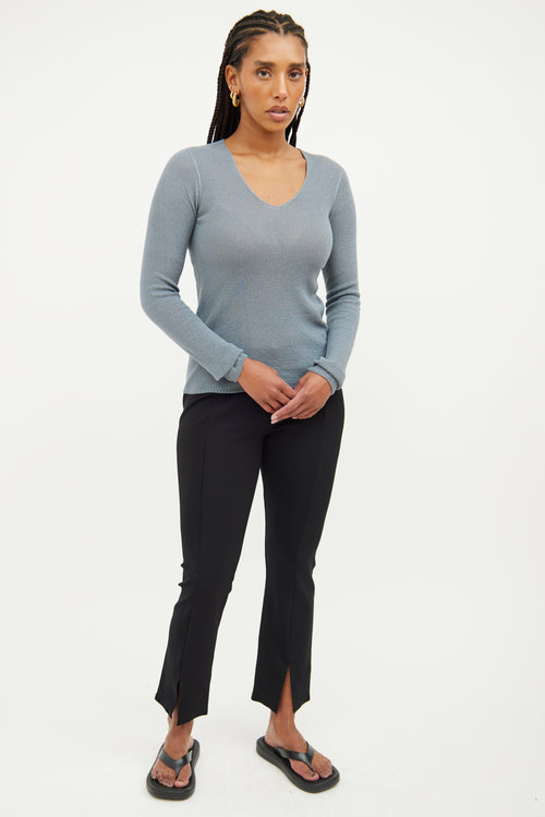 The Row Blue Knit Long Sleeve Top