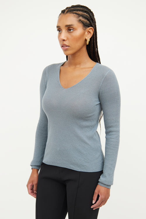 The Row Blue Knit Long Sleeve Top