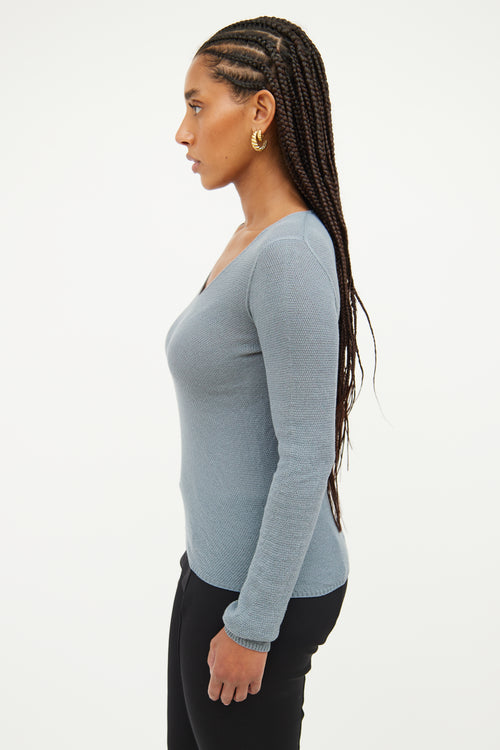 The Row Blue Knit Long Sleeve Top