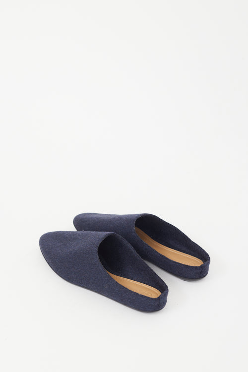 The Row Navy Cashmere Bea Slipper Flat