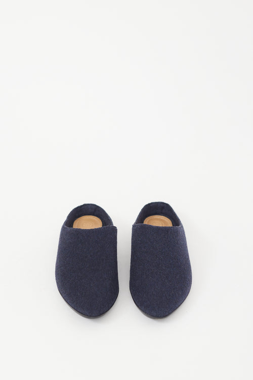 The Row Navy Cashmere Bea Slipper Flat