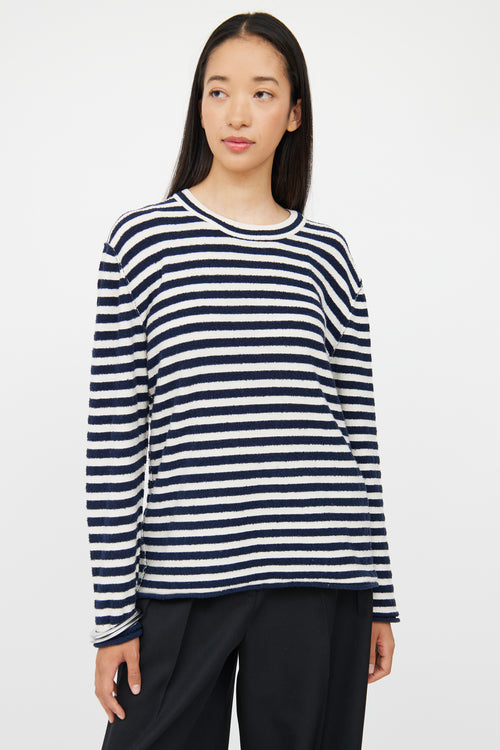 The Row Navy Cream Stripe Knit Sweater